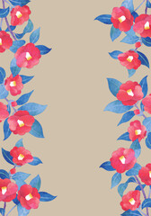 手描き水彩風　椿のフレーム　