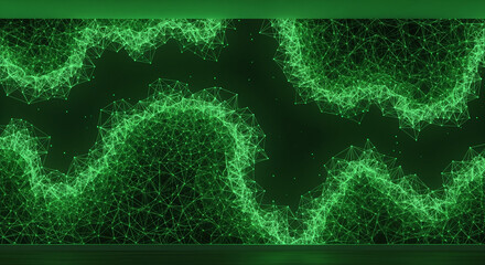 Futuristic Green Wall Pattern - Dynamic Bio-Digital Design - Abstract Emerald & Chartreuse Mesh Wallpaper for Modern Home Decor, AI Art Print