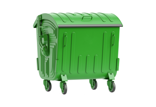 Green large capacity wheeled waste bin isolated on transparent background