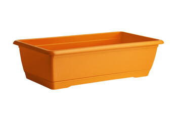 Orange rectangular plastic plant pot isolated on transparent background
