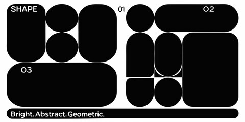 Abstract geometric composition with rounded shapes in black and white