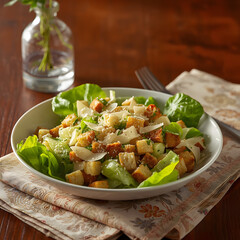 Classic Caesar Salad with Shaved Parmesan and Croutons