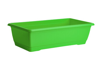 Bright green rectangular plastic planter isolated on transparent background