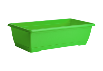 Bright green rectangular plastic planter isolated on transparent background