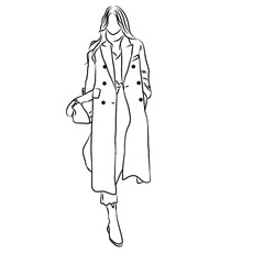 Elegant Woman in Long Double-Breasted Coat with Handbag
 
