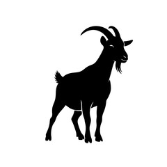 Standing Goat Silhouette Logo With Strong Leg Posture, Black Fill