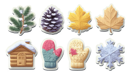 Detailed Winter Carvings and Relief Textures of Seasonal Elements Isolated on Transparent Background