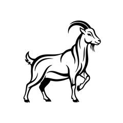Standing Goat Profile Logo, Elegant Curve Lines, Black Solid Silhouette
