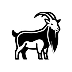 Standing Goat Logo With Long Beard Silhouette, Black Fill