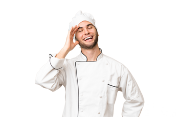 Young handsome chef man over isolated background has realized something and intending the solution