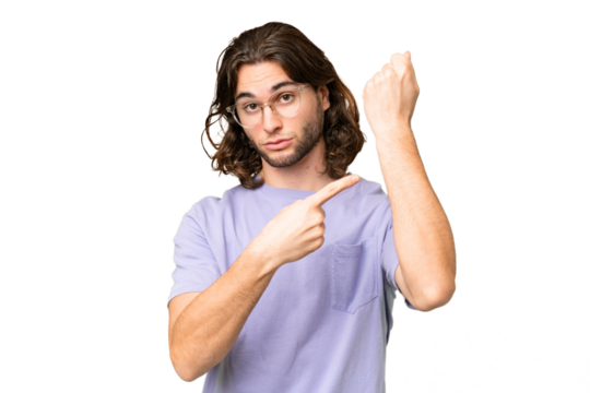 Young handsome man over isolated background making the gesture of being late - Powered by Adobe