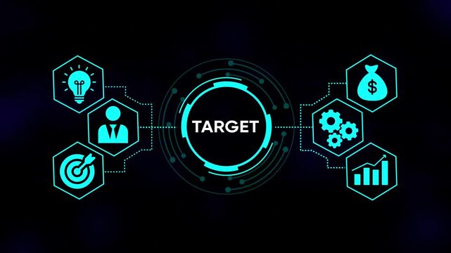 Target concept business strategy planning success growth finance idea innovation team management goals achievement digital technology abstract background neon glow