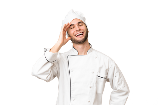 Young handsome chef man over isolated background has realized something and intending the solution - Powered by Adobe