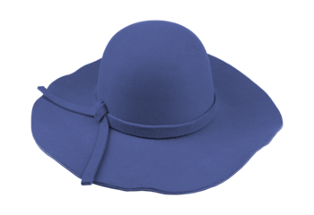 Blue wide brimmed sun hat isolated on transparent background