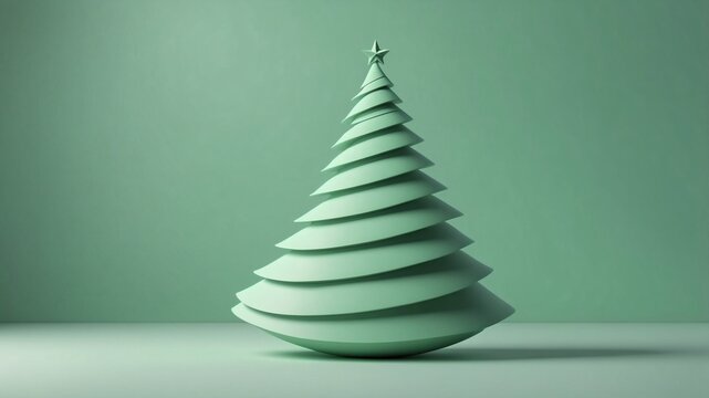 Abstract Christmas tree shape in minimalist style with green colors   - Powered by Adobe