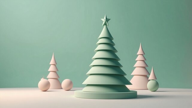 Abstract Christmas tree shape in pastel colors with decorative elements  