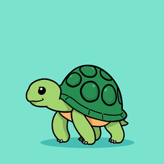 Obraz premium Cartoon Turtle Illustration with Green Shell on Turquoise Background