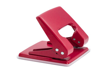 Red office hole puncher isolated on transparent background