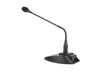 Black gooseneck microphone on a base isolated on transparent background