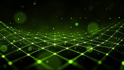 Dynamic green network animation with sparkling particles for futuristic tech and sci-fi visuals, perfect for modern presentations and innovative projects