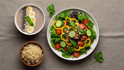  healthy food  vibrant salad and smoothie bowl 