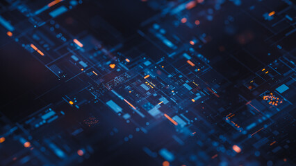 Technology background abstract science big data analysing neural network artificial intelligence futuristic electronic circuit board 3d rendering.