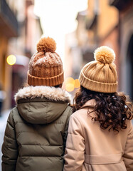 enfants avec des bonnets en laine