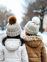 enfants avec des bonnets en laine