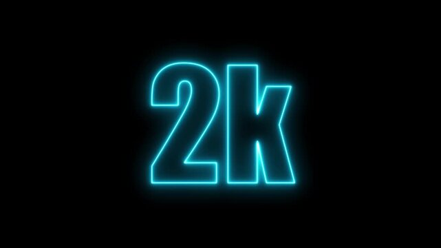 Glowing blue neon 2k text on a black background with a subtle glow effect two thousand number