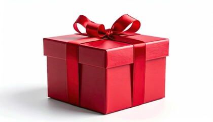 Obraz premium Red Gift Box with Ribbon and Bow on White Background.