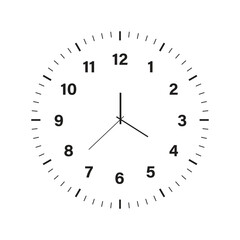 Minimalist analog clock face with time Hands. Clock dial with hours, minutes, and seconds hands vector illustration.