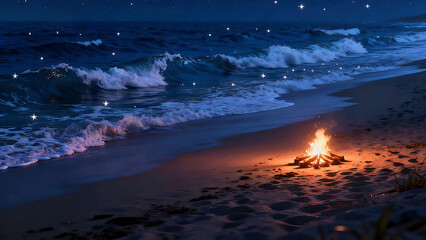 Naklejka premium Silent Shore Under the Starry Sky