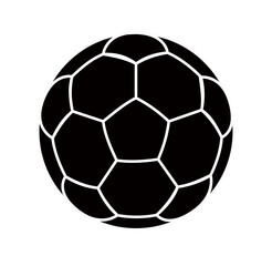 Fototapeta premium A bold solid-style soccer ball icon with strong black fill and clean geometric pattern. Isolated on transparent background, ideal for sports branding, logos, and digital graphics.