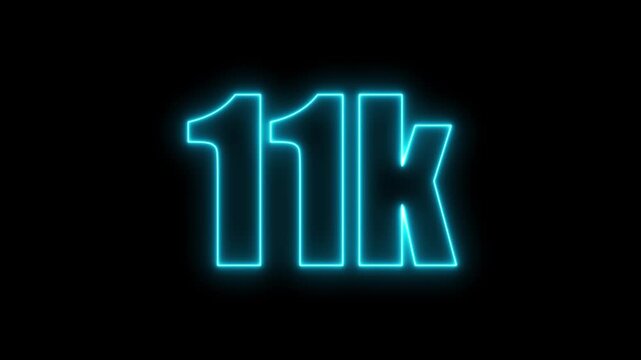Illuminated blue neon 11k text against a black background eleven thousand social media