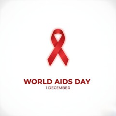 "World AIDS Day minimalist poster, large red ribbon in the center, soft glow, white clean background, premium typography, modern aesthetic, professional social media design"