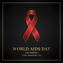 Luxury World AIDS Day artwork, deep black background, golden-red ribbon with soft metallic shine, premium typography, elegant classy poster design"
