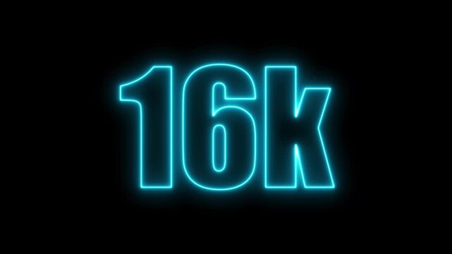 Vibrant Neon Blue 16k Number Sign Illuminating a Black Background sixteen thousand numeral