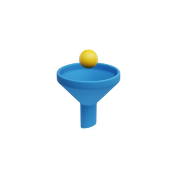 3D Funnel Icon with Yellow Ball &ndash; Marketing Funnel Concept Illustration