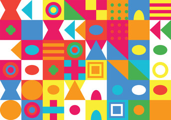 Vibrant Geometric Abstract Artwork with Bold Colors and Playful Shapes Creating a Modern and Eye Catching Visual Display Perfect for Graphic Design and Creative Projects