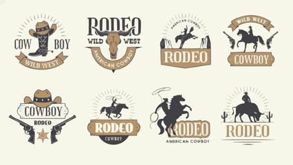Cowboy badges. Rodeo games active character riding on bull recent vector templates stock illustration