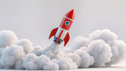 Rocket launches into the sky with vibrant flames and clouds of smoke during a clear day showcasing exploration and adventure Generative AI