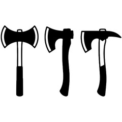 Axes and Hatchet Icons Set line art on a transparent background 