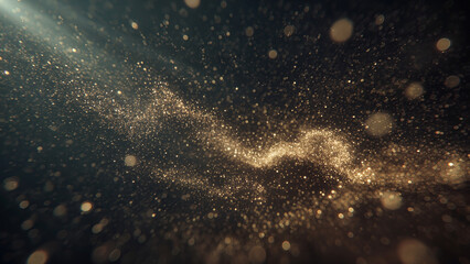Golden particles dance in a dark space creating a magical and enchanting atmosphere during an evening event Generative AI