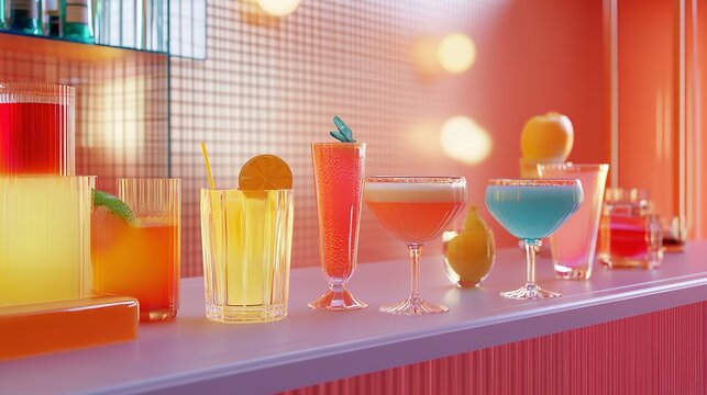 Colorful cocktails drinks bar summer refreshing beverage alcohol party celebration happy hour drinks