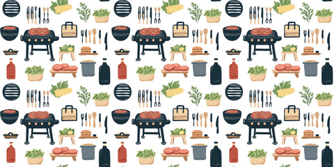seamless pattern with barbecue grill set items