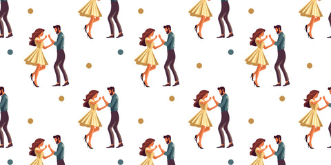 seamless pattern with dancing man and woman