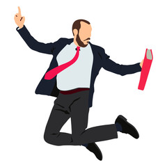 cheering businessman holding file document jumping vector illustration