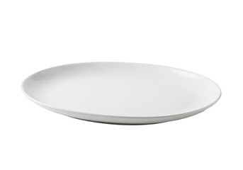 transparent, pristine, empty oval glazed ceramic plate with minimalist design on a transparent background, illuminated by soft high-key studio light with subtle shadows. Concept of culinary