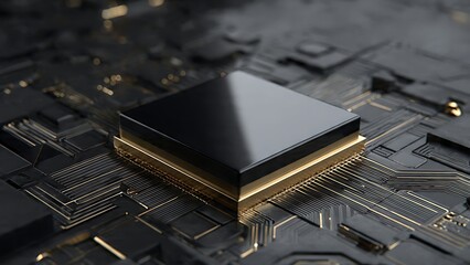 Luxurious Tech Concept Art Featuring a Central Microchip on an Elegant Circuit Board