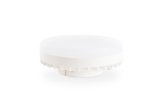 Side view of single energy efficient eco friendly circular LED ceiling light fixture isolated on white background representing modern sustainable electricity household consumption and home lighting